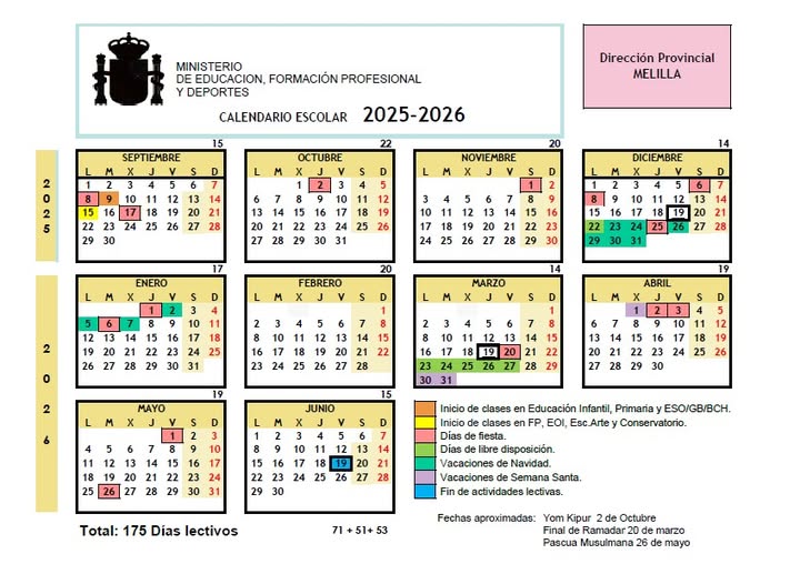 LA JUNTA DE PERSONAL DOCENTE NO UNIVERSITARIO DE MELILLA APRUEBA LA PROPUESTA DE CALENDARIO ESCOLAR 2025-2026