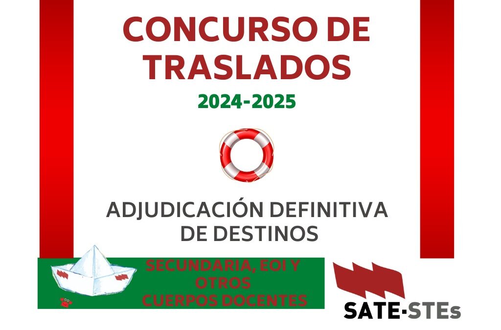 CONCURSO DE TRASLADOS 2024-2025. ADJUDICACIÓN DEFINITIVA DE DESTINOS (SECUNDARIA Y AFINES)